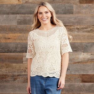 Frazzle Cracker Barrel IVORY CROCHET TOP Sz Xxl